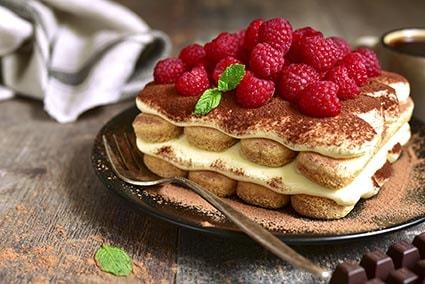Tiramisu with raspberries
