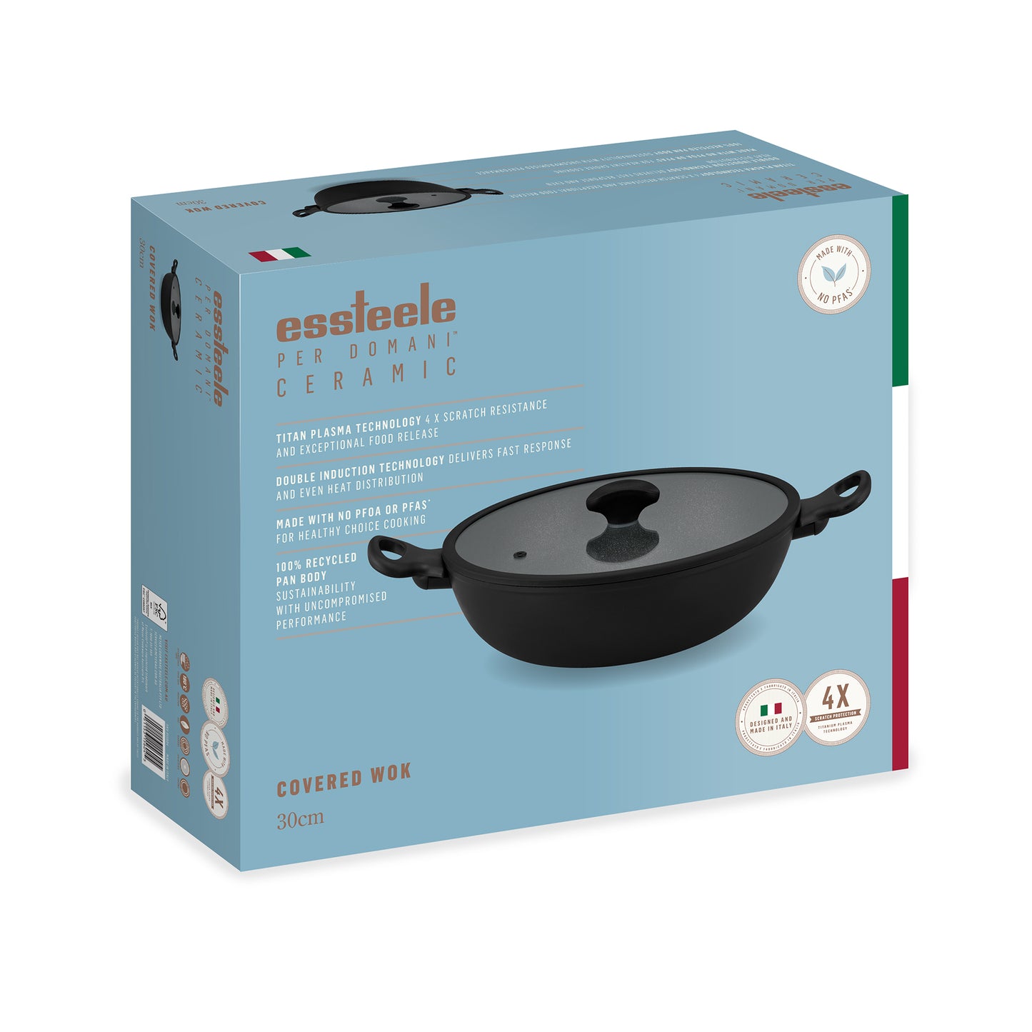 Essteele Per Domani Ceramic Induction Covered Wok 30cm