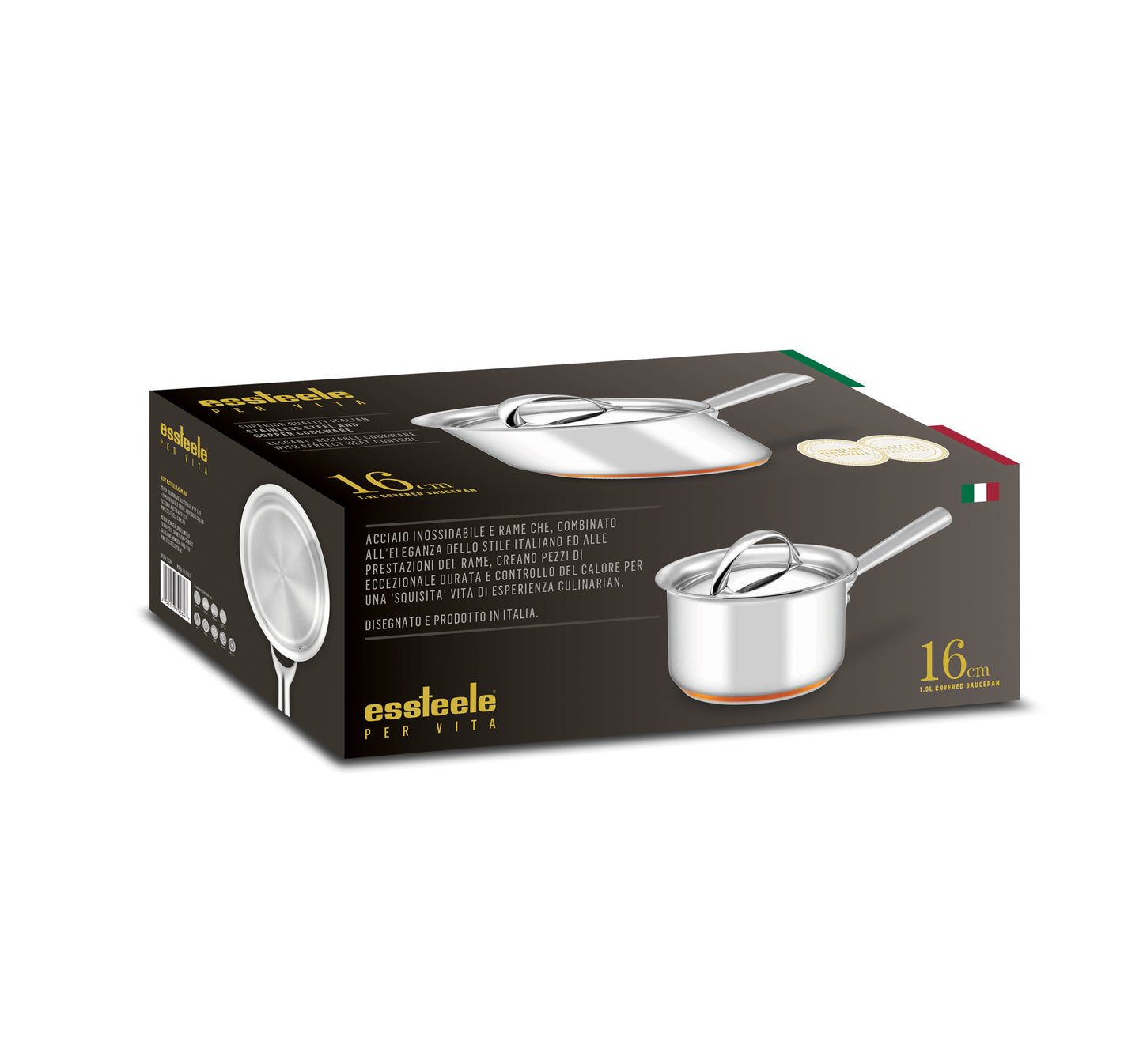 Essteele Per Vita Copper Base Stainless Steel Induction Covered Saucepan 16cm/1.9L