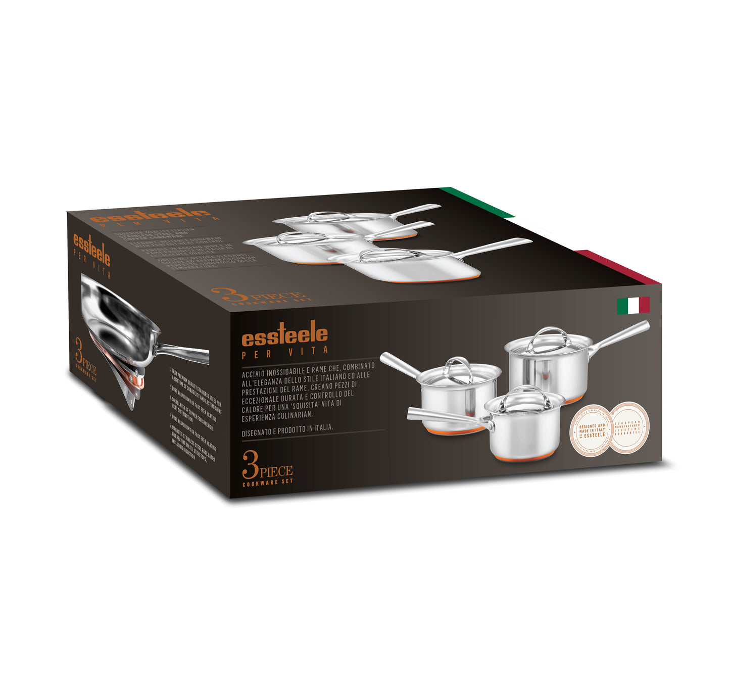 Essteele Per Vita Copper Base Stainless Steel Induction 3 Piece Covered Saucepan Set