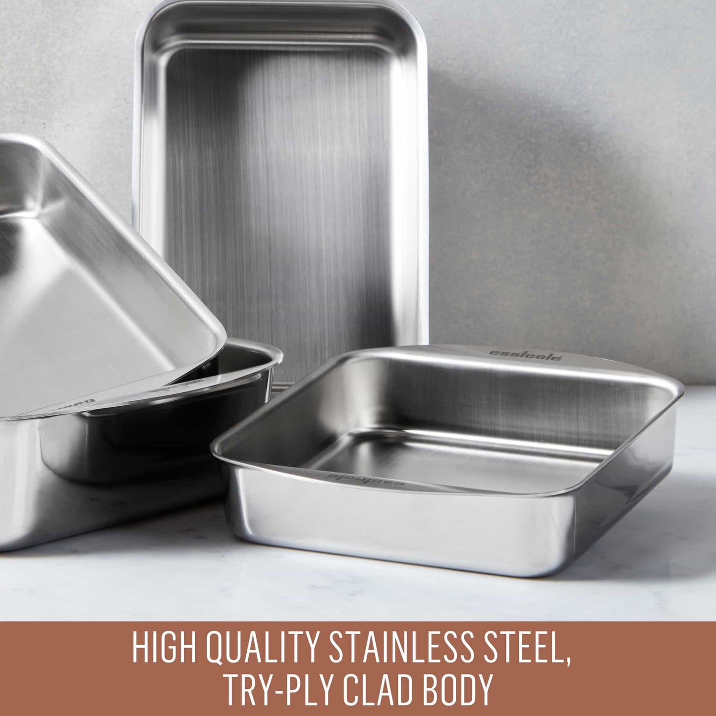 Essteele Clad Ovenware Stainless Steel Rectangular Roasting Pan 33cm x 23cm x 5.5cm