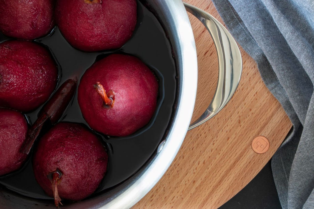 Mandarin red wine poached pears