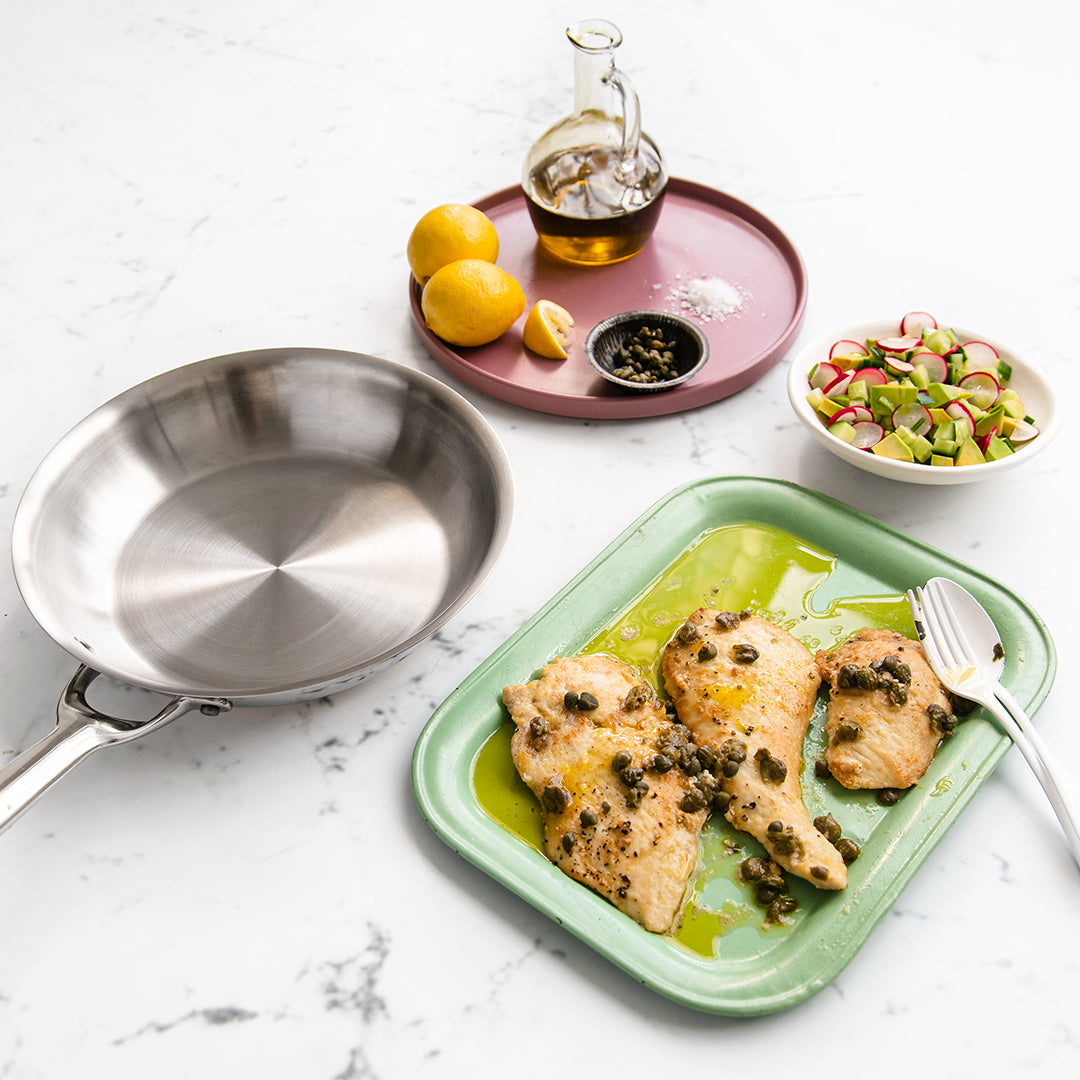Lemon & Capers Pan Fried Chicken with Cucumber & Avocado Salad