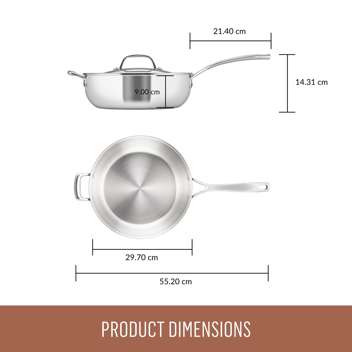 Essteele Eternità Stainless Steel Induction Covered Chefs Pan with Helper Handle 28cm
