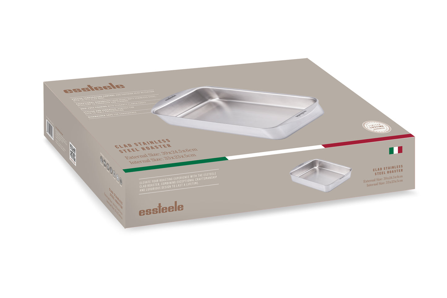 Essteele Clad Ovenware Stainless Steel Rectangular Roasting Pan 33cm x 23cm x 5.5cm