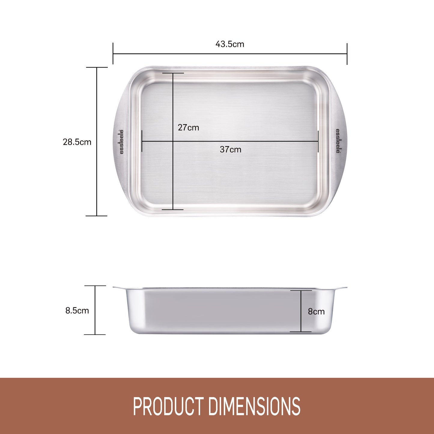 Essteele Clad Ovenware Stainless Steel Large Rectangular Roasting Pan 37cm x 27cm x 8cm