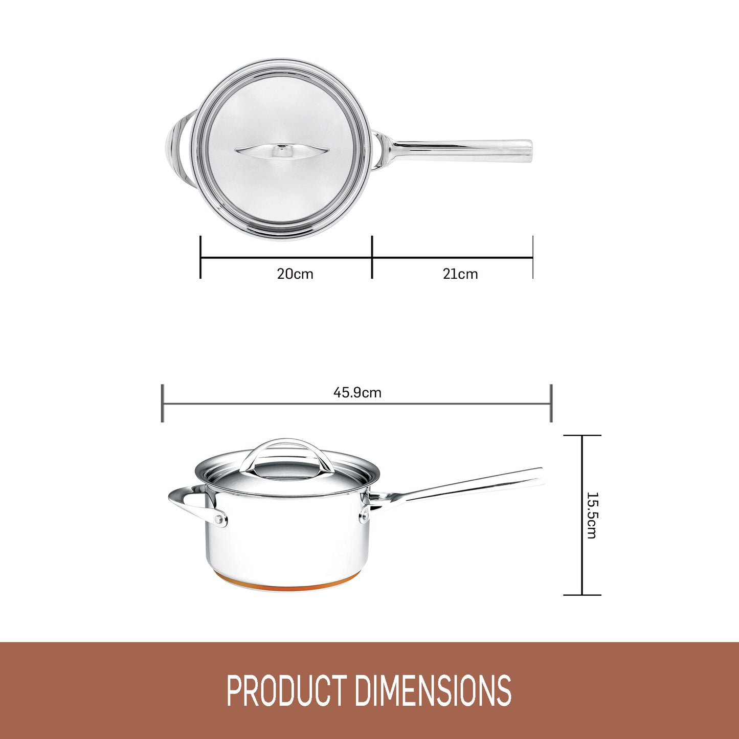 Essteele Per Vita Copper Base Stainless Steel Induction Covered Saucepan 20cm/3.4L
