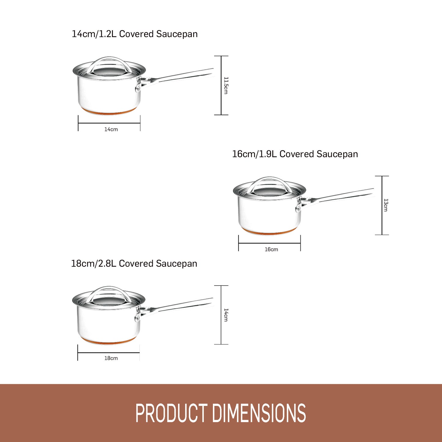 Essteele Per Vita Copper Base Stainless Steel Induction 3 Piece Covered Saucepan Set