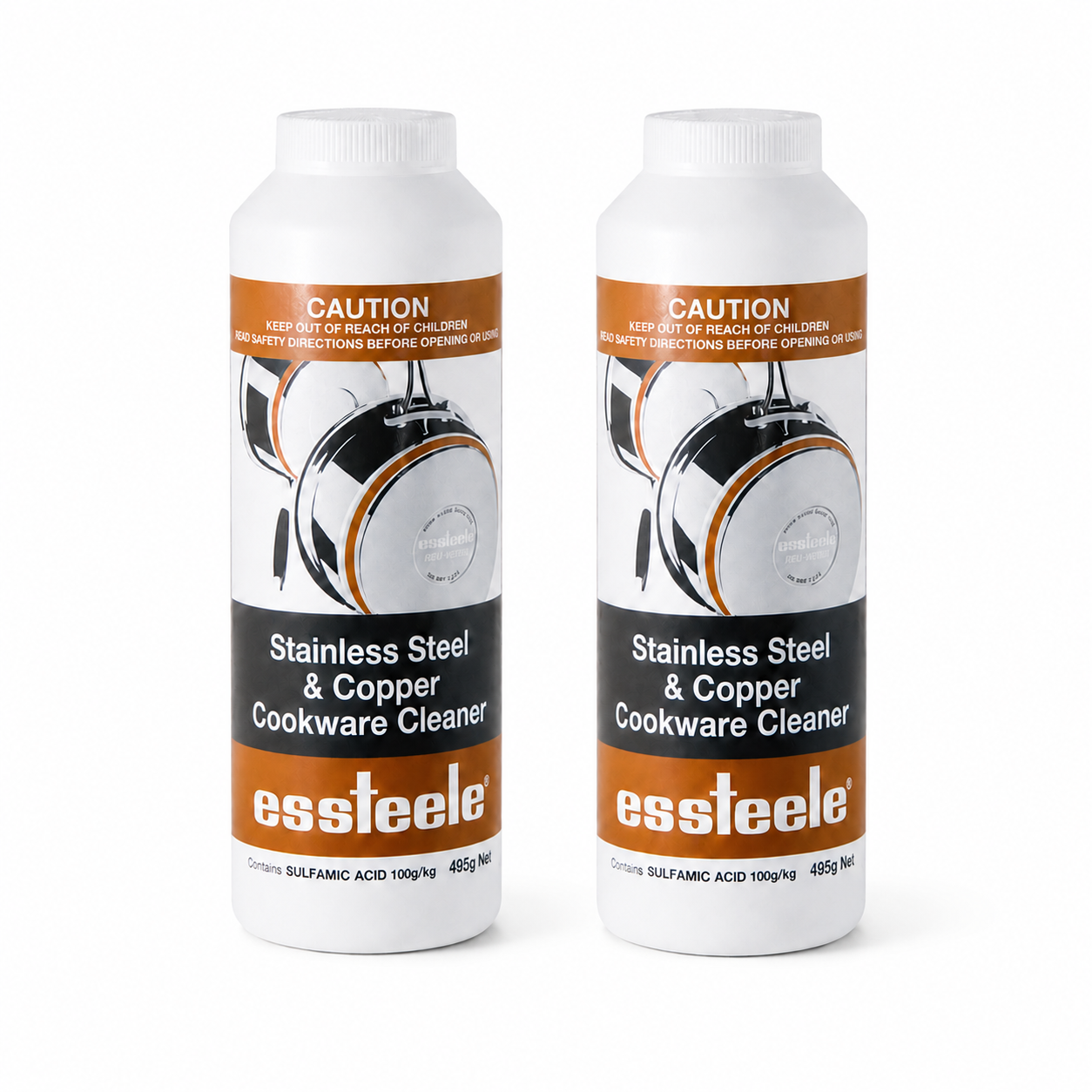 For cleaning and maintaining stainless steel cookware – Essteele Stainless Steel Powder Cleaner Twin Pack (495g x 2)